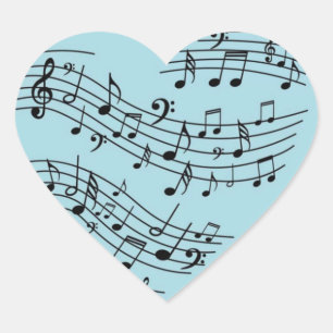 Blue Green Heart Shape Music Notes Heart Sticker