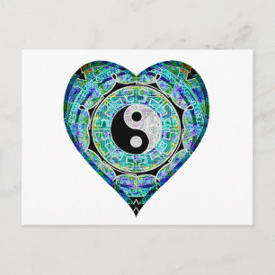 Blue Green Heart Yin Yang Postcard