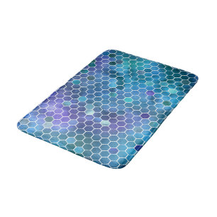 Blue Green Honeycomb Pattern Bath Mat