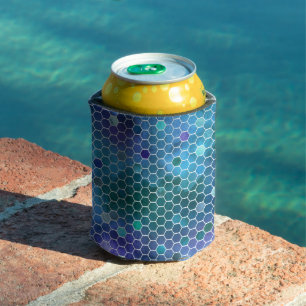 Blue Green Honeycomb Pattern Can Cooler