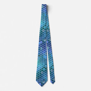 Blue Green Honeycomb Pattern Tie