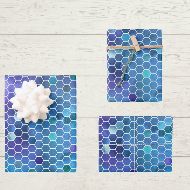 Blue Green Honeycomb Pattern Wrapping Paper Sheet (Creator Uploaded)
