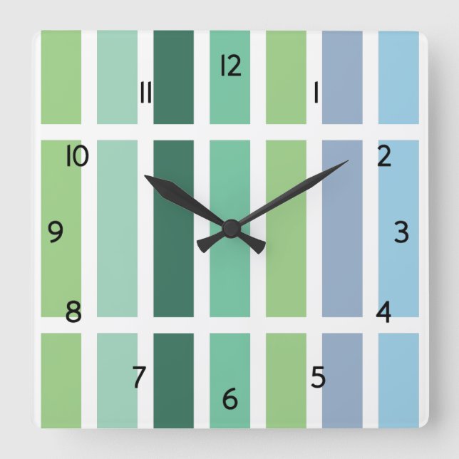 Blue Green Hues Square Wall Clock (Front)