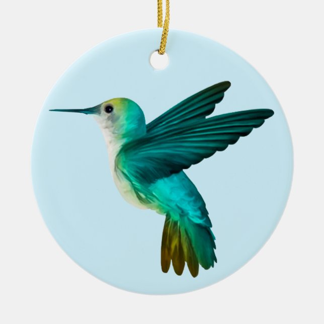 Blue Green Hummingbird Ornament (Front)