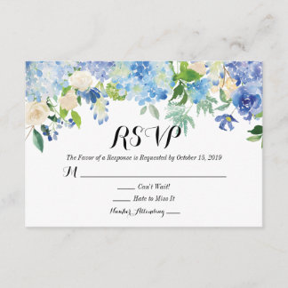 Blue Green Hydrangea Flower Wedding RSVP Card