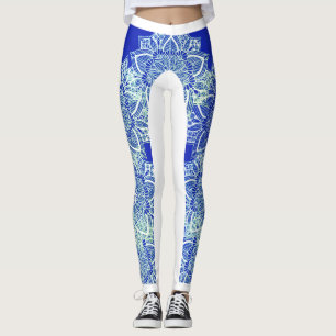 Blue Green Ice Mandala Leggings
