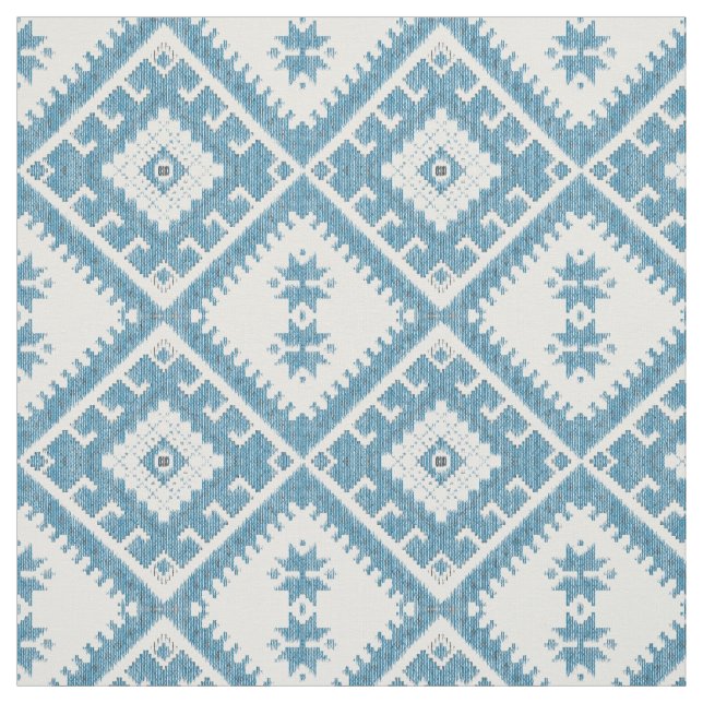 Blue green Ikat diamonds pattern fabric (Swatch)