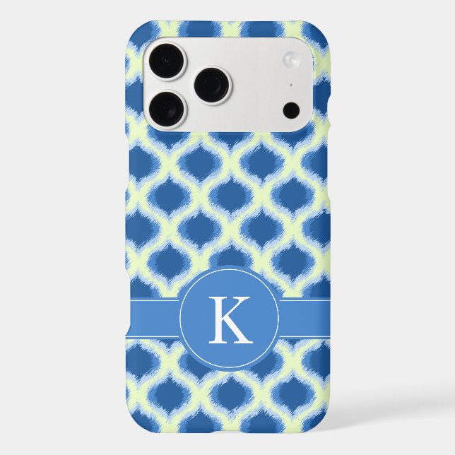 Blue Green Ikat Ogee Pattern Monogram (Back)