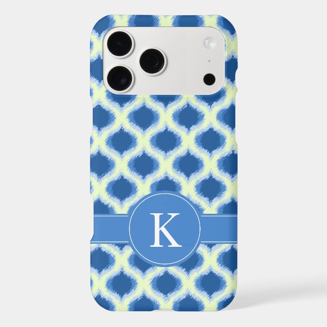 Blue Green Ikat Ogee Pattern Monogram (Back)