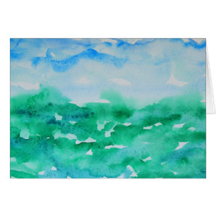 Blue Green Impressionist Landscape Watercolor