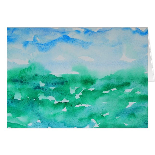 Blue Green Impressionist Landscape Watercolor (Front Horizontal)