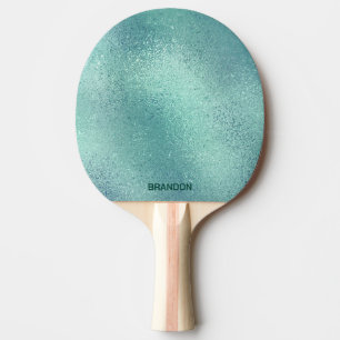 Blue green iridescent shimmering glass texture ping pong paddle