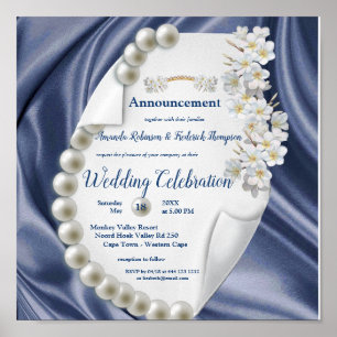 Blue,Green,Ivory,Gold Silk & Pearl,Wedding Poster
