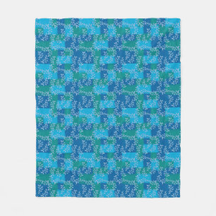 Blue Green Ivy Leaf Watercolor Fleece Blanket