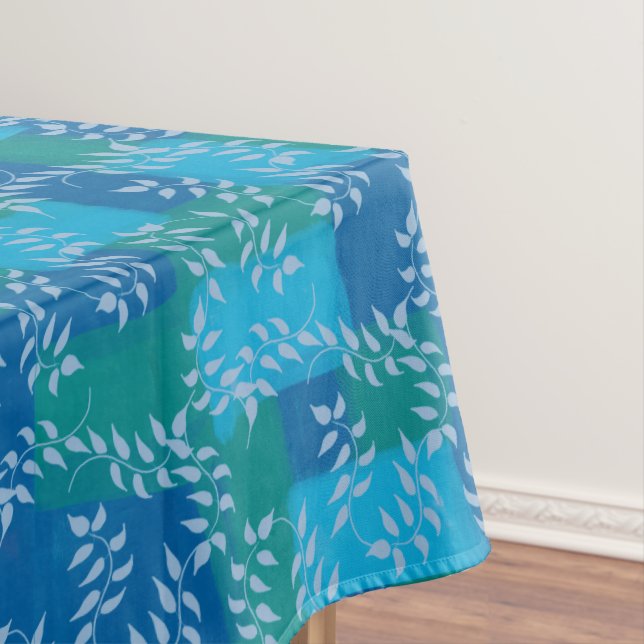 Blue Green Ivy Leaf Watercolor Tablecloth (In Situ)