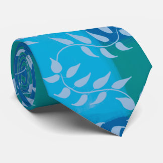 Blue Green Ivy Leaf Watercolor Tie