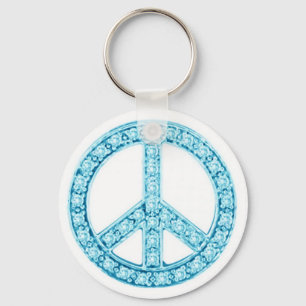 Blue Green Jewels Peace Sign Key Ring