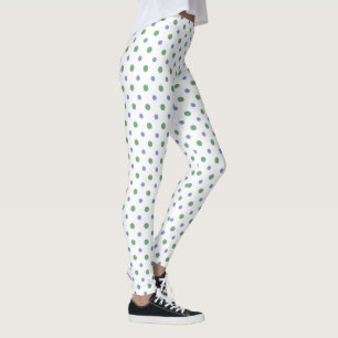 Blue, Green Jumbo Polka Dots on White to Customise Leggings