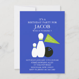 Blue & Green Kids Bowling Party Birthday Invite