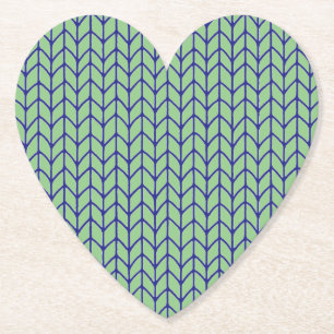 BLUE GREEN KNIT Heart Shape Paper Coasters