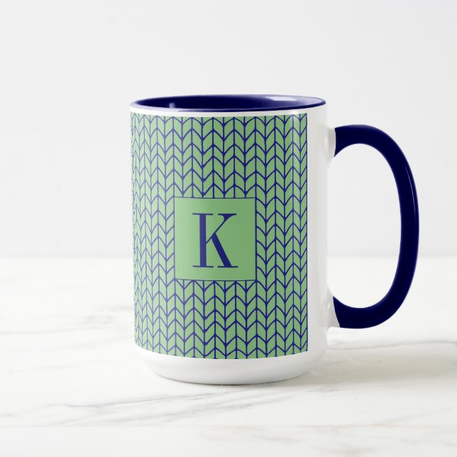 BLUE GREEN KNIT Tall Navy Combo Mug + Initial (Right)