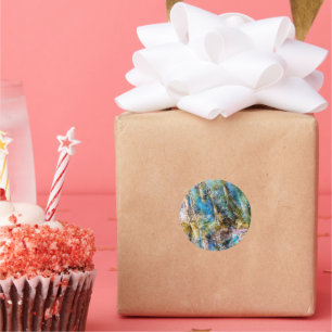 Blue Green Labradorite Gemstone Classic Round Sticker