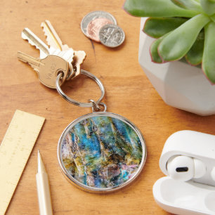 Blue Green Labradorite Gemstone Key Ring