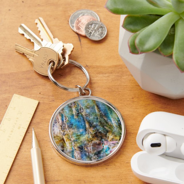 Blue Green Labradorite Gemstone Key Ring (Desk)