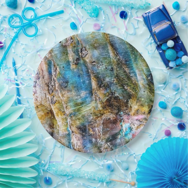 Blue Green Labradorite Gemstone Paper Plate (Party)