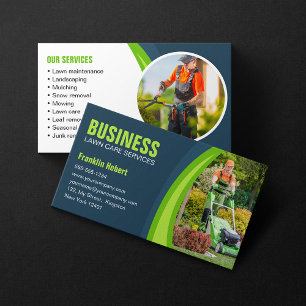 Blue & Green Lawn Care Landscaping Mowing Business Card
