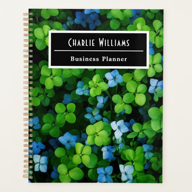 Blue green leaf pattern | Personalised Spiral Planner (Front)