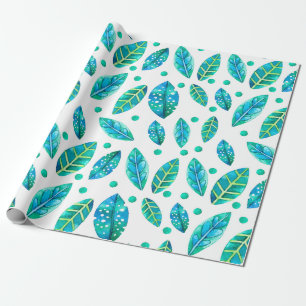 Blue -Green Leafs Seamless Pattern Wrapping Paper