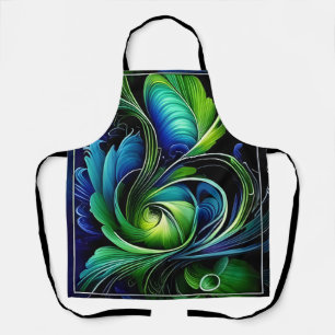 Blue Green Leafy abstract Apron