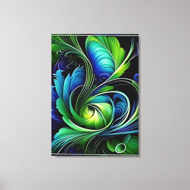 blue green leafy abstract canvas print (Front)