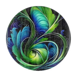 Blue Green Leafy abstract Cutting Board