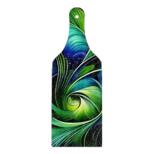 Blue Green Leafy abstract Cutting Board