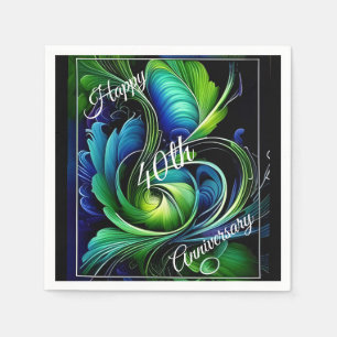 Blue Green Leafy abstract Happy Anniversary Napkin