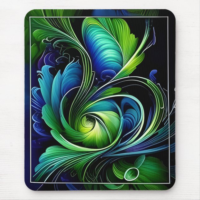 blue green leafy abstract mouse mat (Front)