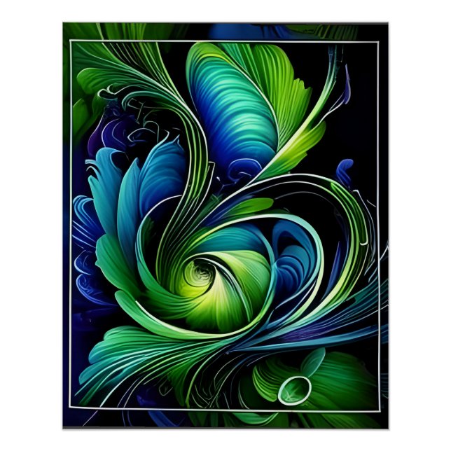 blue green leafy abstract poster (Front)