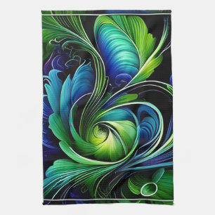 Blue Green Leafy abstract Tea Towel
