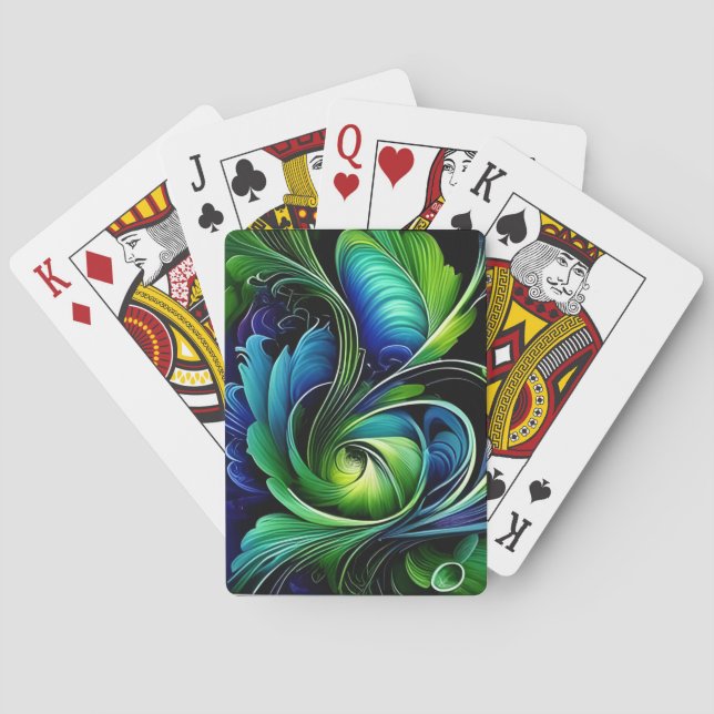 Blue Green Leafy Vegetarian abstract Playing Cards (Back)
