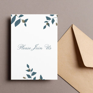 Blue Green Leaves and Light Berries Folded Invitation