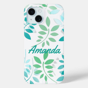 Blue Green Leaves iPhone 15 Case