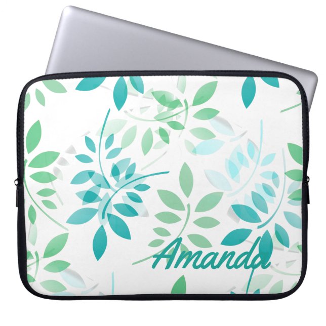 Blue Green Leaves Laptop Sleeve (Front)