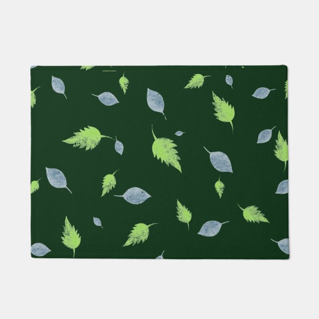 Blue & Green Leaves Pattern  Doormat (Front)
