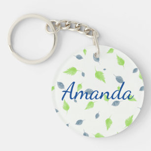 Blue & Green Leaves Pattern  Key Ring
