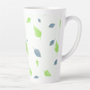 Blue & Green Leaves Pattern Latte Mug