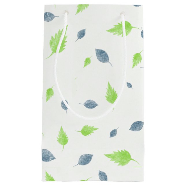 Blue & Green Leaves Pattern  Small Gift Bag (Front)