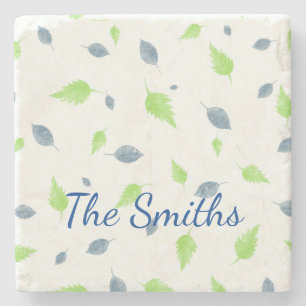 Blue & Green Leaves Pattern Stone Coaster