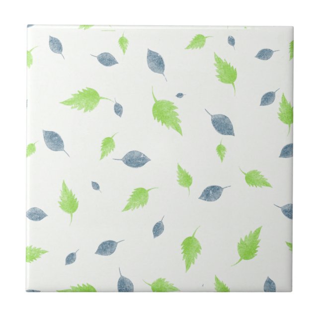 Blue & Green Leaves Pattern Tile (Front)